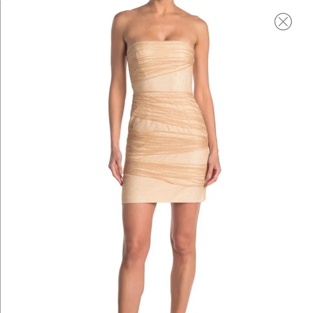 HALSTON EVENING Strapless Fitted Layered Dress